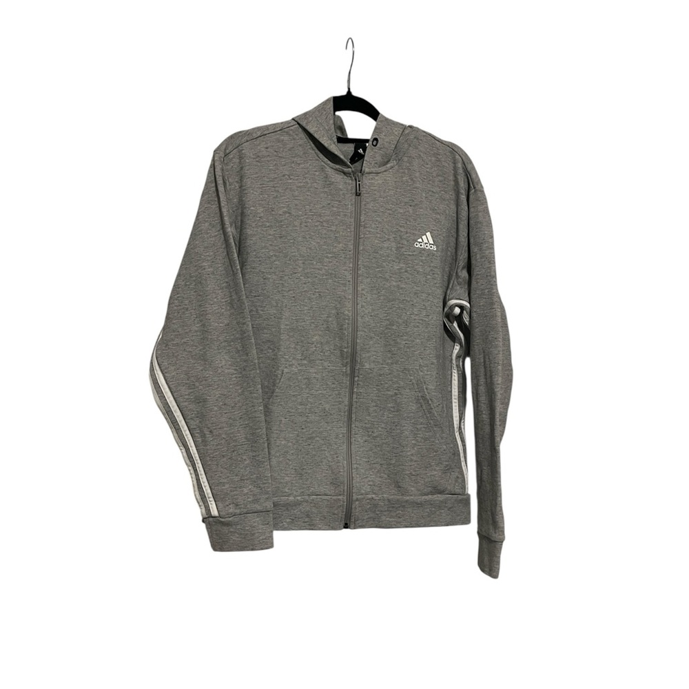 Adidas Light Gray Hoodie with White Stripes Men Med